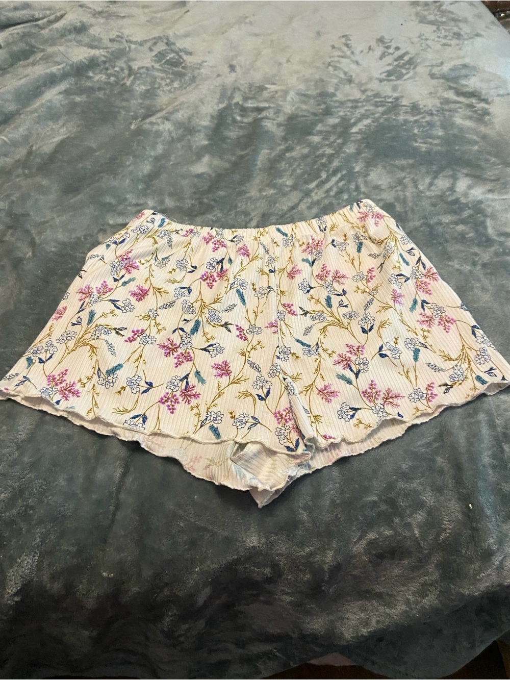 Olive Tree Cream Floral Elastic Waist Shorts with Pink & Blue Accents - Picture 1 of 3